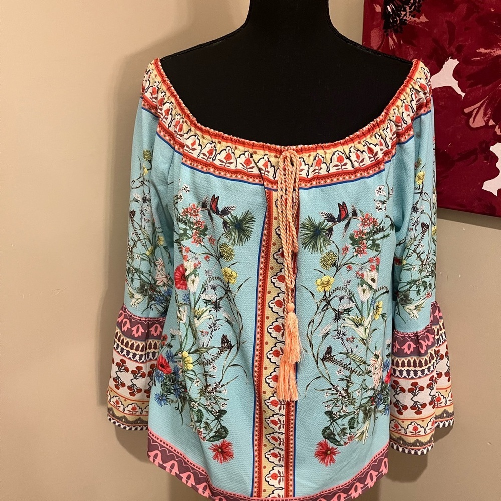 Umgee Peasant  Bell Sleeve, Off the Shoulder Blouse, L